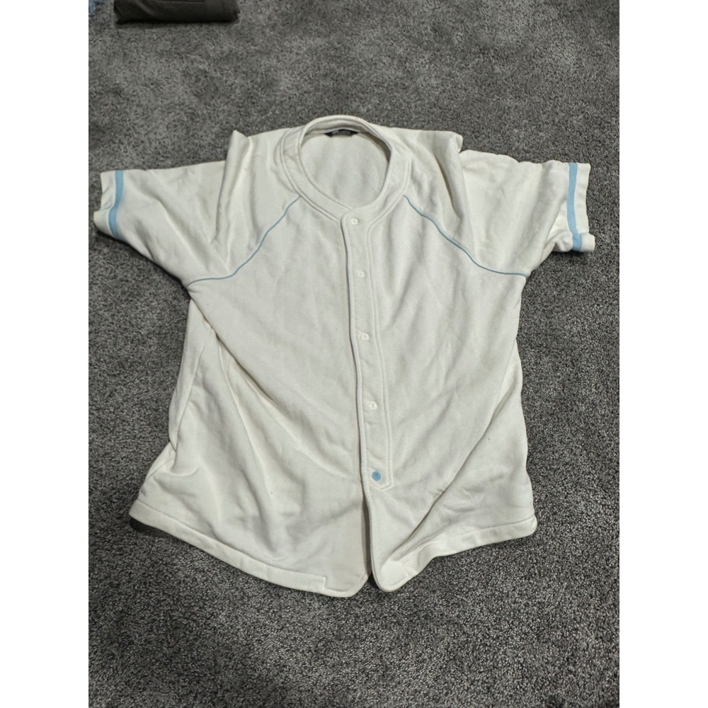 LCKR Mens Baseball Jersey Shirt XL Cream Off White Light Blue Piping Button‎ Up